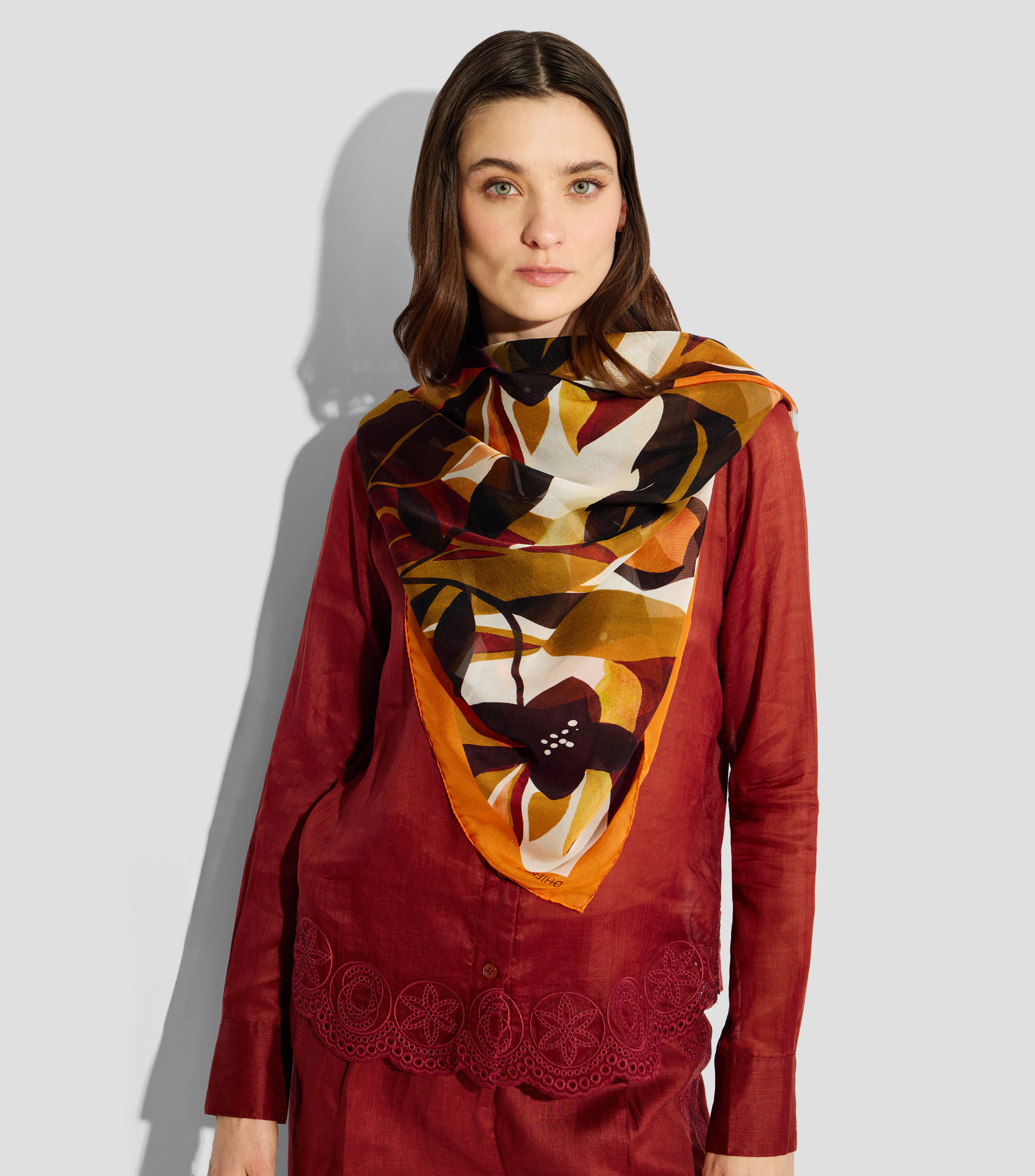 Foulard en seda multicolor estampado Mujer